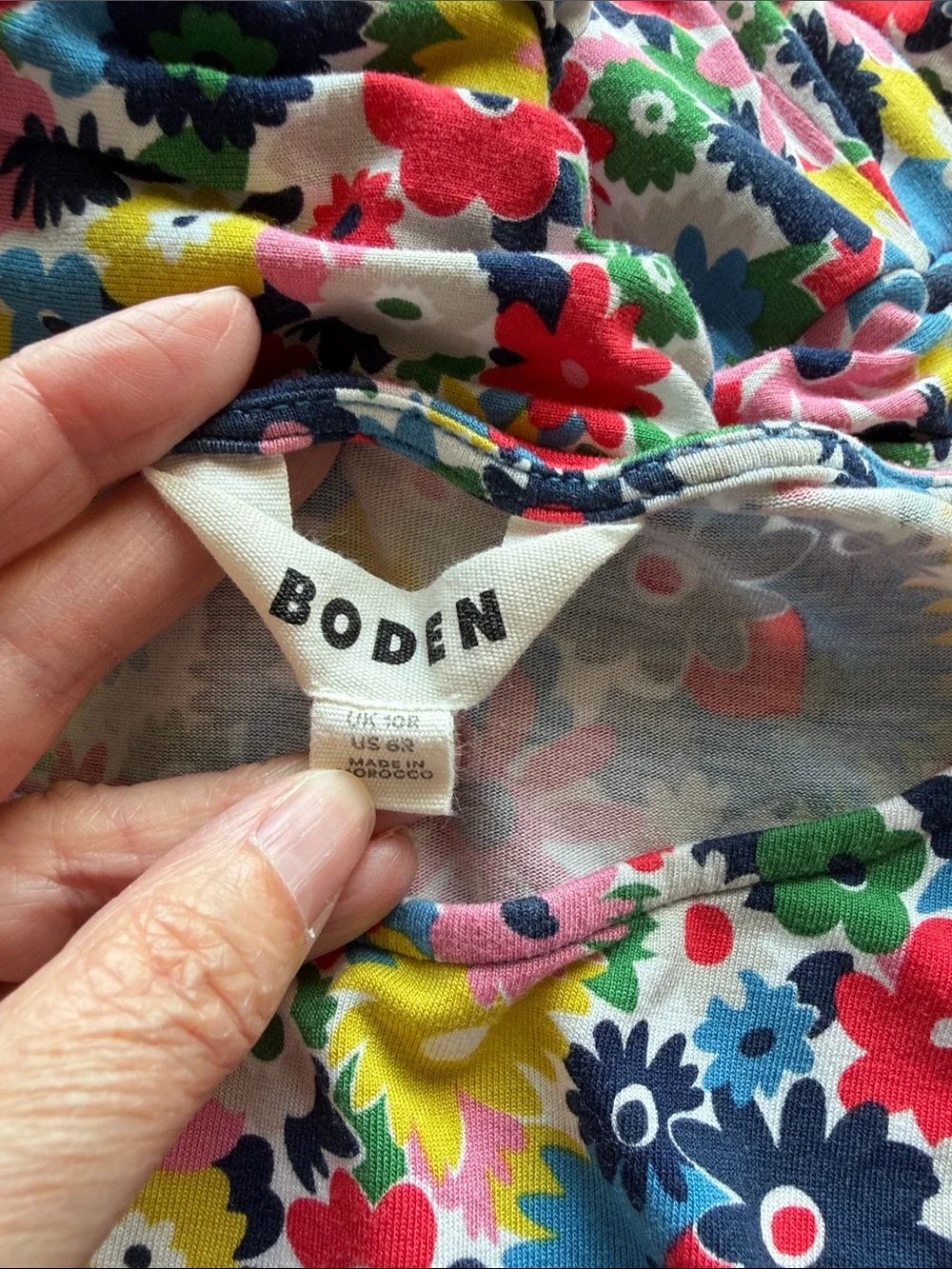 Boden Amelie Paintbox Ditsy Floral Jersey Dress Waistline ruching pockets Sz 6 - Picture 12 of 16